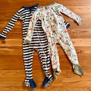 Set of 2 - BURT’S BEES 100% Organic Cotton Footed Pajamas, Navy Stripe/Mushrooms